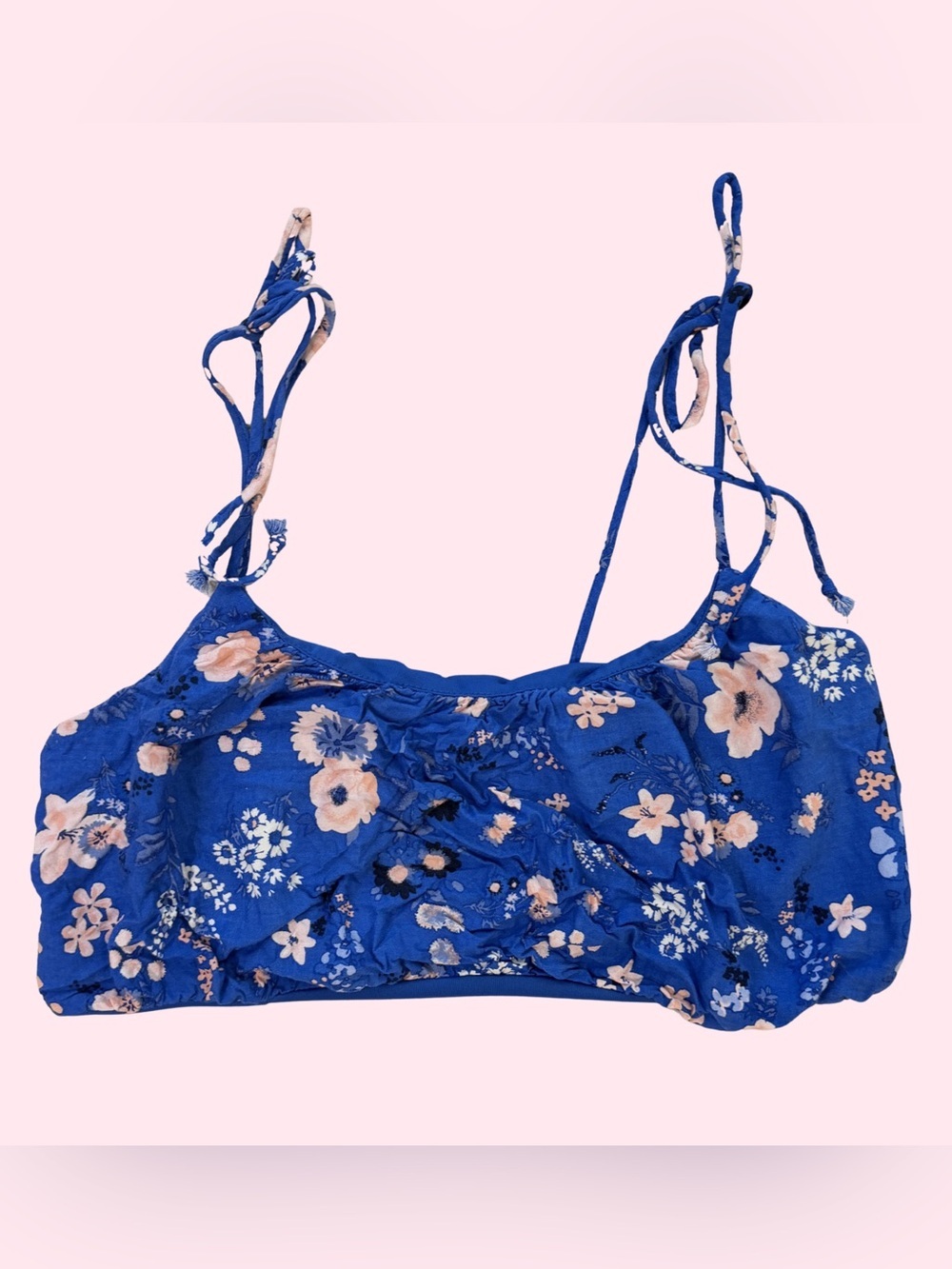 Blue Blush Royal Blue Floral Tie-Shoulder Crop Camisole - Picture 1 of 4